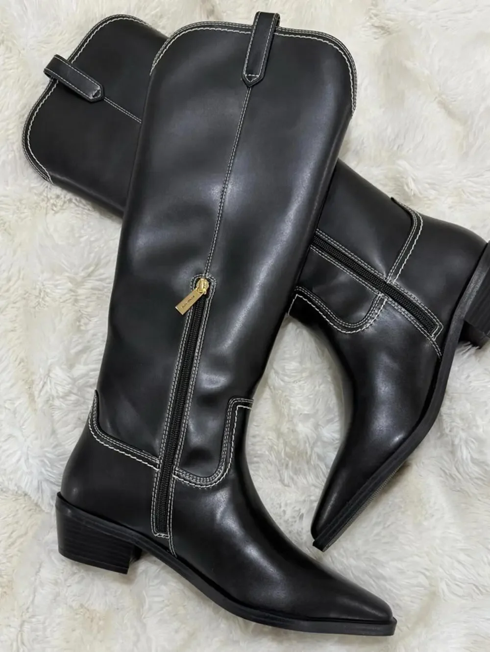 NIB MICHAEL KORS Western Cowboy Riding Knee High Boots Black Vegan Leathe